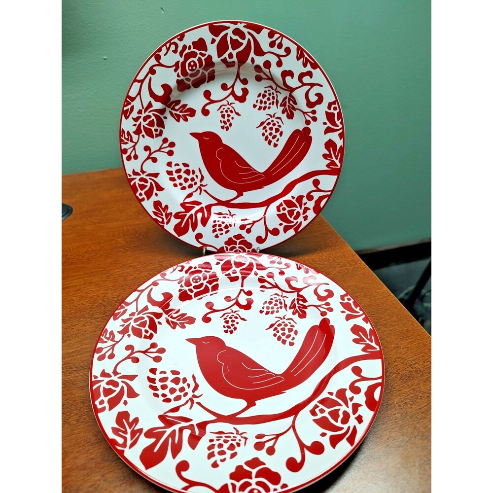 Pier 1 Red Bird Flowers Stoneware Decorative Salad Plate 8-1/4" across